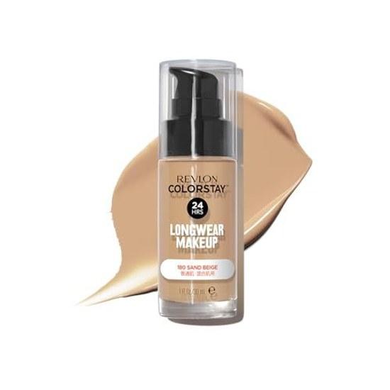 Revlon Colorstay Тональная основа с долгим покрытием 180 Песочно-бежевый (Цветное изображение Естественный тон кожи) Жидкая тональная основа 30 мл для нормальной и комбинированной кожи SPF15 PA++