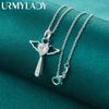 URMYLADY 925 Sterling Silver Cross Angel AAAAA Zircon Pendant Necklace For Women Wedding Engagement Fashion Jewelry