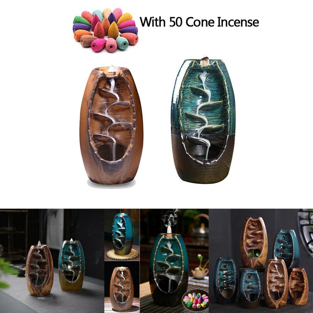 Элегантная керамическая водопадная дымовая подставка для благовоний с обратным потоком для спокойного домашнего декора