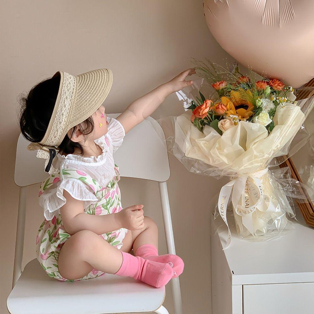 Summer Baby Straw Caps Empty Top Children Sun Hat Fashion Bow Lace Straw Hat  1-5 years
