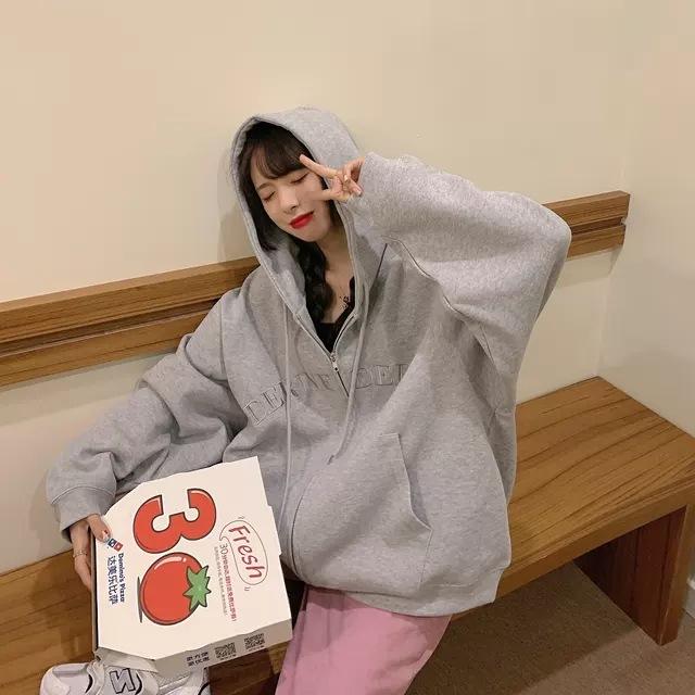 Кардиган с капюшоном, толстовка женская, больших размеров, осенняя, свободная, с длинным рукавом, на молнии, куртка, топ