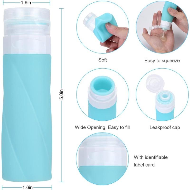 Силиконовые дорожные бутылки для туалетных принадлежностей. Дорожные бутылки. Герметичные дорожные бутылки для шампуня. Дорожные бутылки на 3 унции. Многоразовые жидкие дорожные аксессуары.