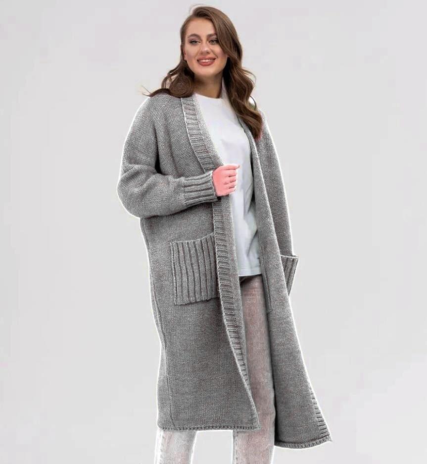 2025 European and American Style Women's Mid-Length Loose Knitted Cardigan Sweater