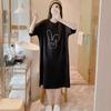 Платье средней длины выше колена с короткими рукавами для лета для женщин, стильное и свободное, с разрезом в виде юбки-футболки сверху