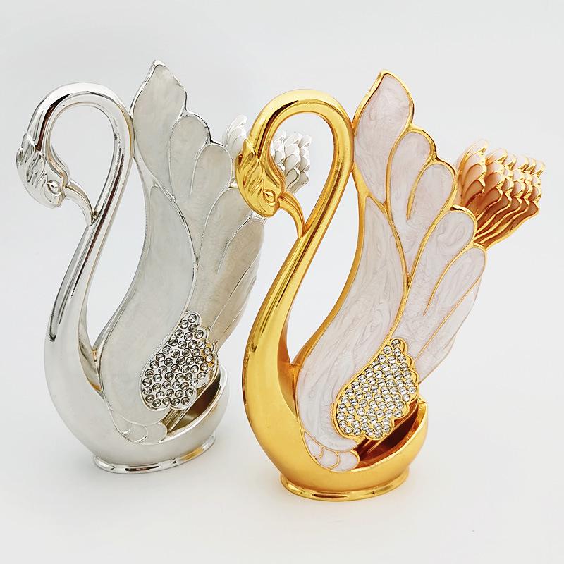 In-Stock European Style Swan Fruit Fork and Dessert Spoon Set