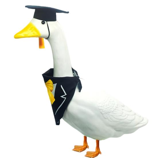 1 комплект нарядов для выпускного в виде гуся из газона, черная шляпа бакалавра, галстук-бабочка, украшение для статуи гуся для двора, нарядная одежда, аксессуары для костюмов