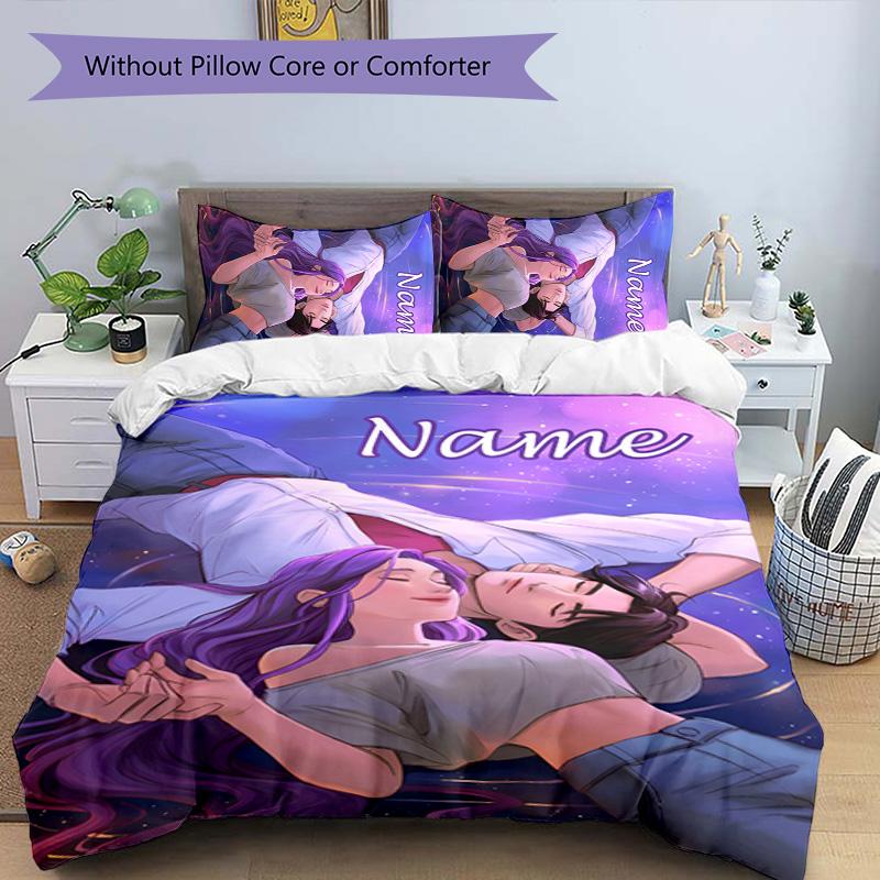 3pcs KPop Demon Hunters23 Cover Set - Personalized Name, HD Printed Bedding with 1 Cover and 2 Pillowcases - Perfect for Home Decor, Easy Care