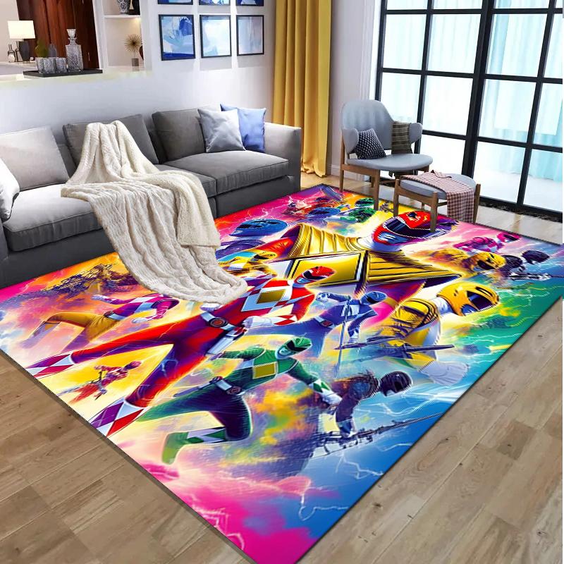 Mighty Morphin Power Rangers Pattern Rug, Indoor/Outdoor Mat, for Picnic, Gameroom, Bedroom, Office, Living Room, Home Decor Carpet, Birthday Gift