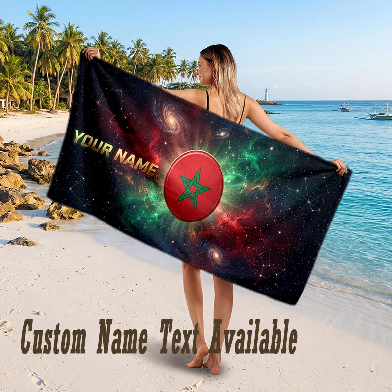 Morocco Football Design Beach Towel Custom Text Large Towel for Beach Vacation