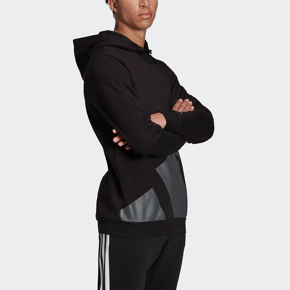adidas Мужская флисовая толстовка с капюшоном и большим логотипом Черная HI1180