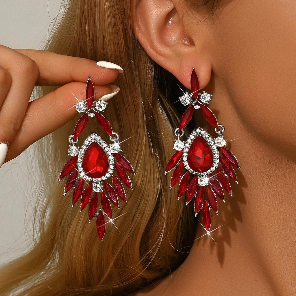 Elegant Rhinestone Inlaid Drop Earrings - Versatile Luxury Accessories for Banquet Dresses