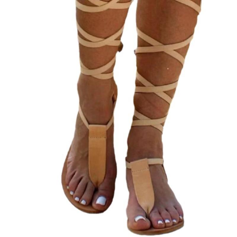 Women's Lace-Up Roman Sandals Flat Bottom Minimalist Open Toe Summer Casual Shoes