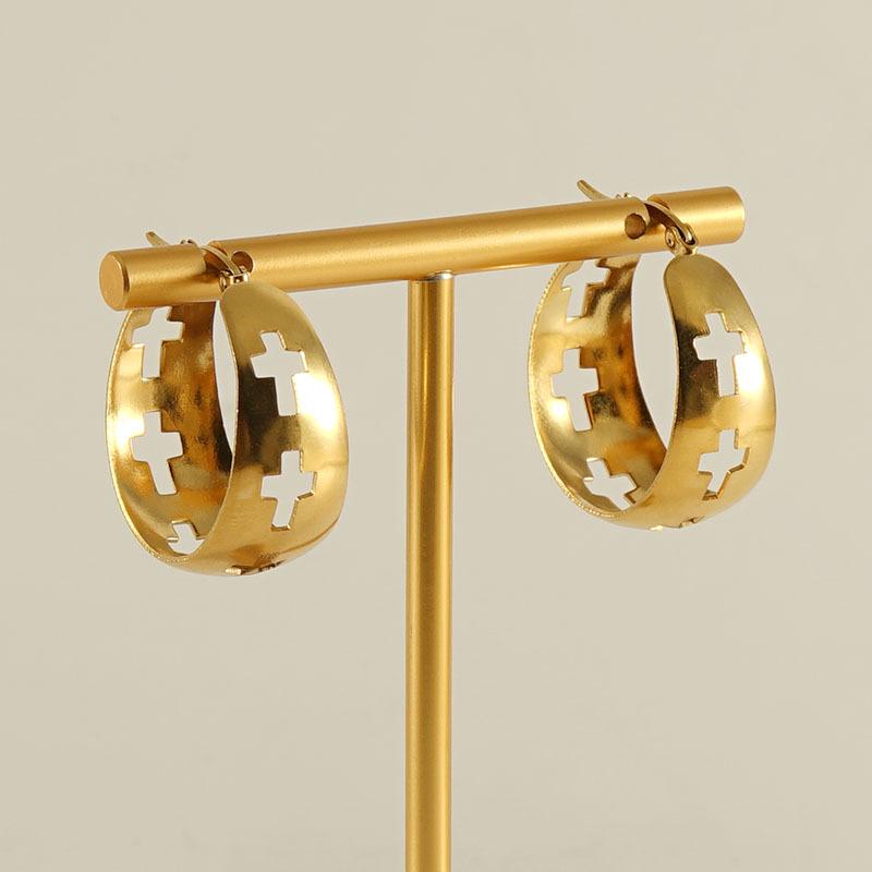 Стильные большие круглые полые серьги-кресты из нержавеющей стали, высококачественные серьги, преувеличенная простота и модные женщины