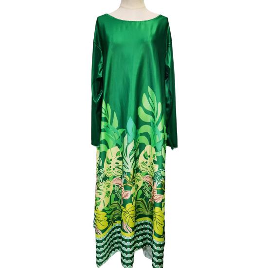 Fall Spring Women Dress Oversized Floral Printing Color Matching Robe Type Long Bat Sleeves Round Neck Irregular Hem Pullover Party Dating Maxi Dress