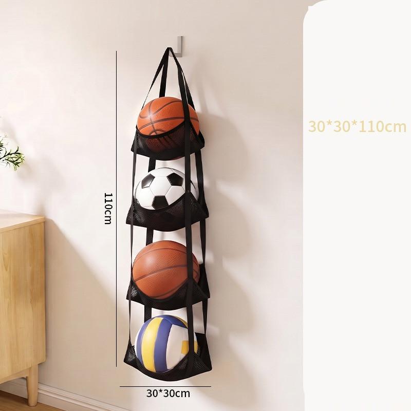 3/4 Tier Hanging Ball Storage Bag with Hooks, Mesh Sports Equipment Organizer for Basketball Football Volleyball, Over Door Wall