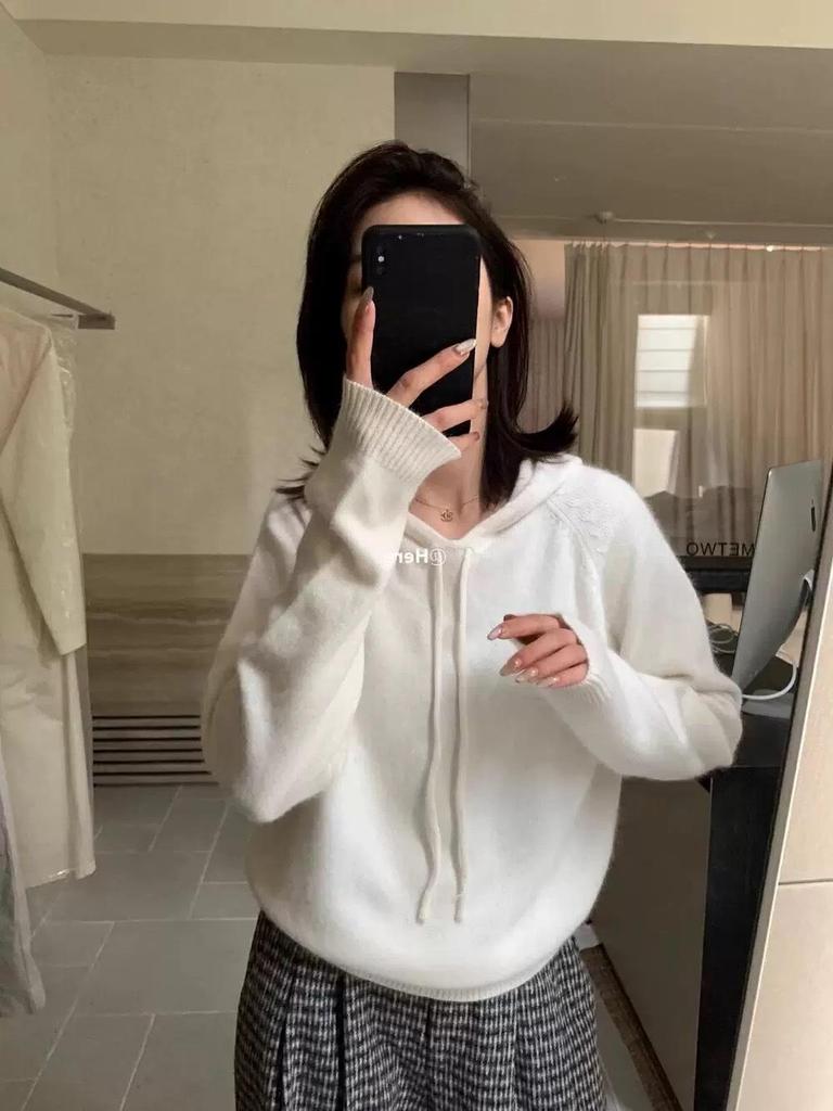 Women's 100% Wool Hooded Sweater - Soft, Fluffy, Casual, Loose Fit, Solid Color Pullover