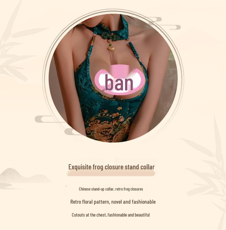 Сексуальный комплект ципао с халтером, разрезом, открытой спиной и воротником-стойкой 9298