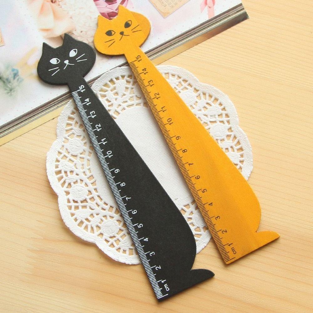 1PC Wooden Cute Cartoon Cat Household Straight Ruler Student Tools Sewing Ruler Drawing Ruler