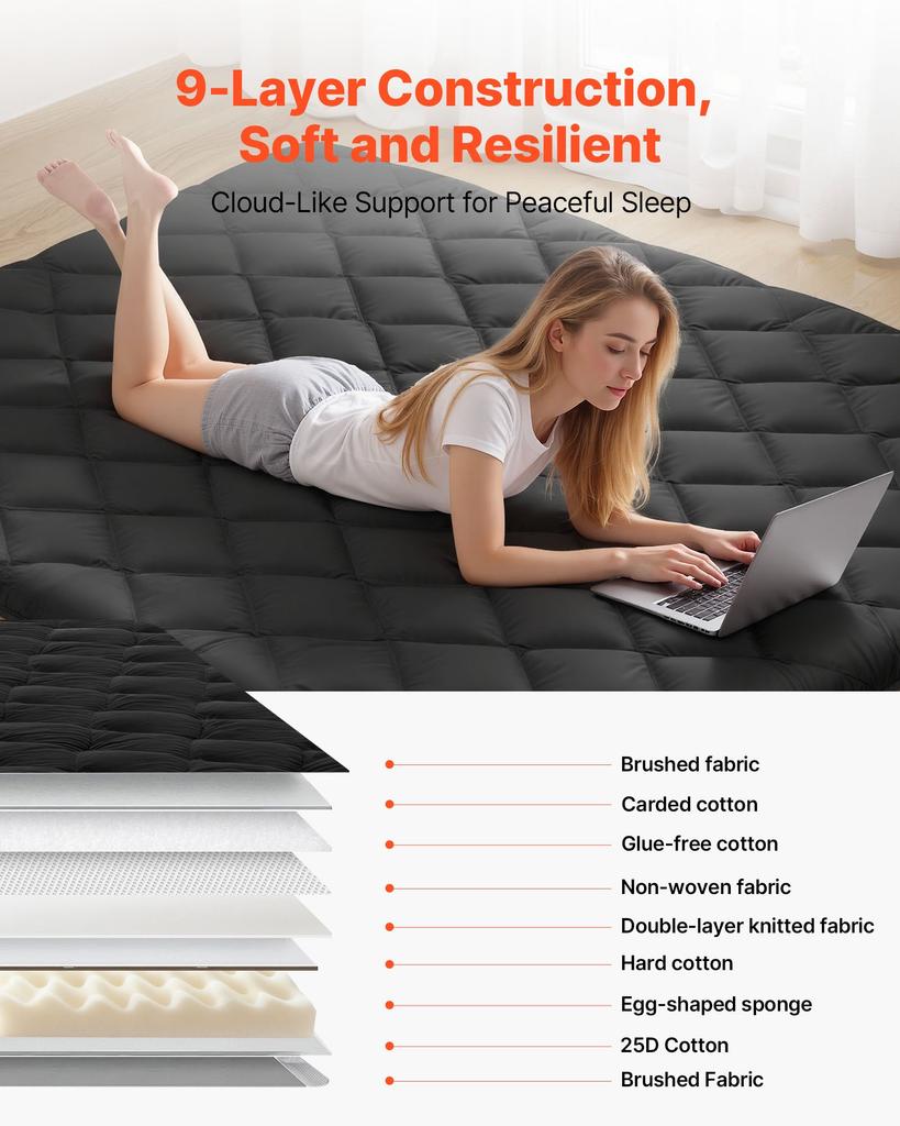 VEVOR Japanese Tatami Mat, Queen Size Foldable Japanese Tatami Mattress, Futon Mattress with Storage Bag & Fastener, 9-Layer Floor Mat for Sleeping