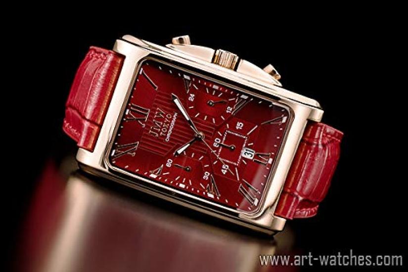 JMW TOKYO Квадратные Красные Розы Прямоугольные Лимитированные Кварцевые Seiko Кожа Натуральная Простые Идеальные для Дня Популярный Подарок до 300 штук Мужские Часы, & Золото,