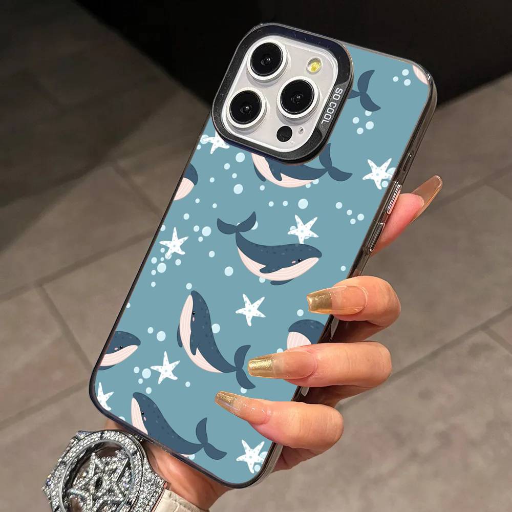 Чехол для телефона с рисунком кита P-образным узором Для iPhone 17,16,15,14,13,12,11 Plus,Pro Max,XS,Красочный серебристый чехол для телефона Funda Cover