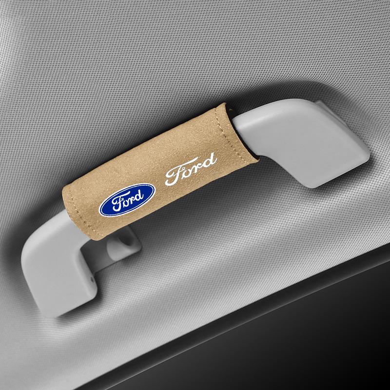 BBBO4 1pc Suede Car Roof Armrest Pull Protection Cover Gloves Door Handle For Ford Fiesta C-Max Kuga Ranger Raptor KA Fusion STTransit
