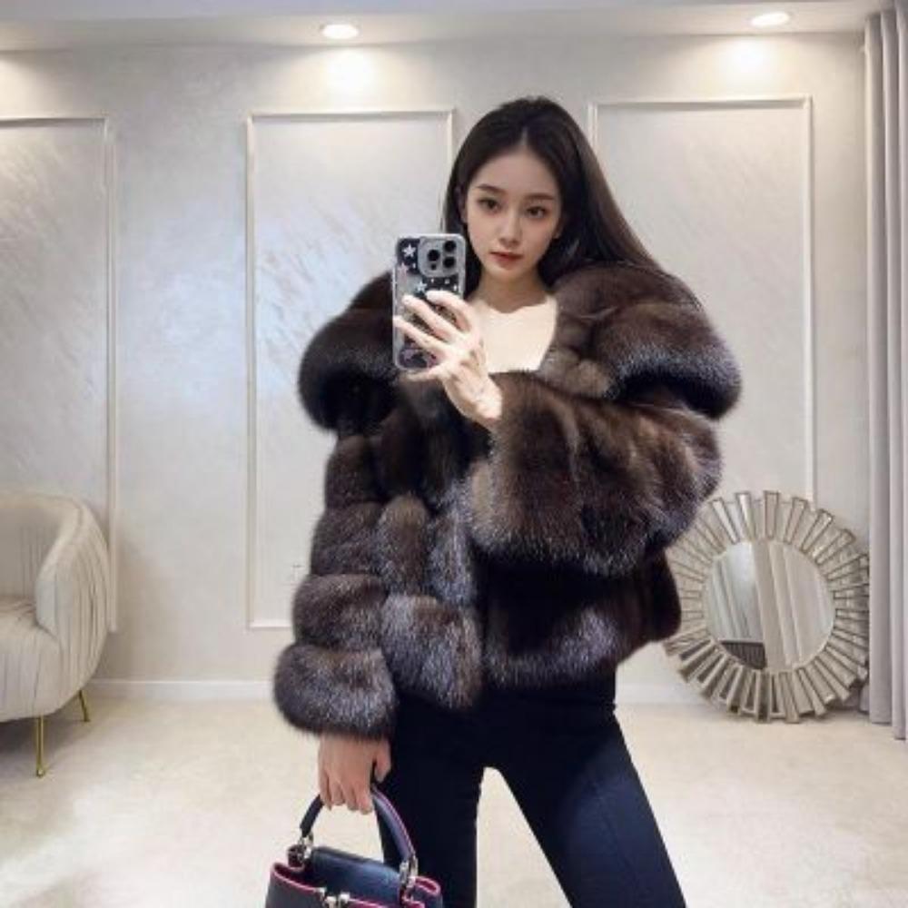 Big Lapel Purple Mink Coat Winter Thickened Young Short Environmentally Friendly Fur Coat Women's New