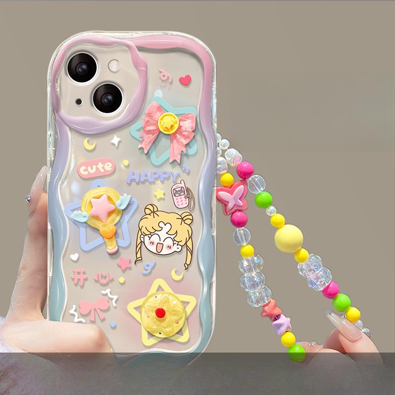 Подходит для чехла для мобильного телефона Huawei P60 Mate50pro Нишевый Противоударный Honor 70 Прозрачный цвет Трехмерная цепочка с кроликом