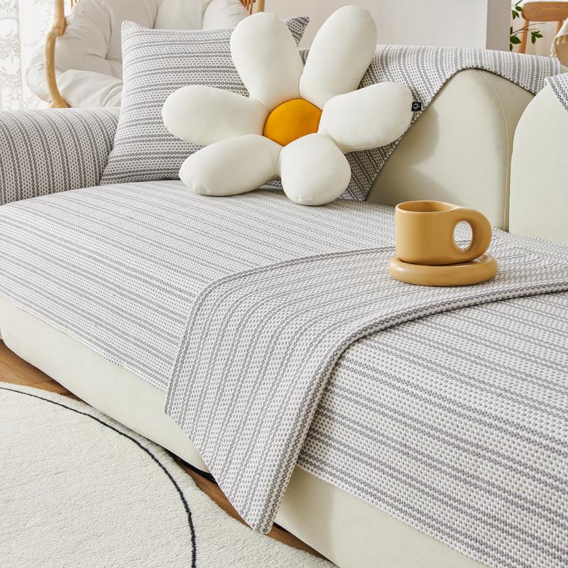 Cotton Linen, Cotton Thread, Sand Straight Strip, All Season Universal Coarse Cloth Armrest Backrest Towel, Sofa Cushion, Full Set Universal