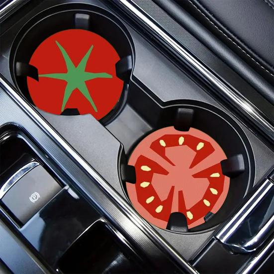 Car Water Coaster 2.36inch Universal Non-Slip Coaster Car Cup Holder Coaster Double-Sided Fruit Design