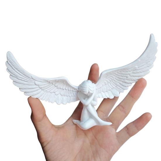 Carving Sitting Angel Figurine European Winged Girl Statue Resin Sculpture Home Office Bookshelf Desktop Decoration Ornament