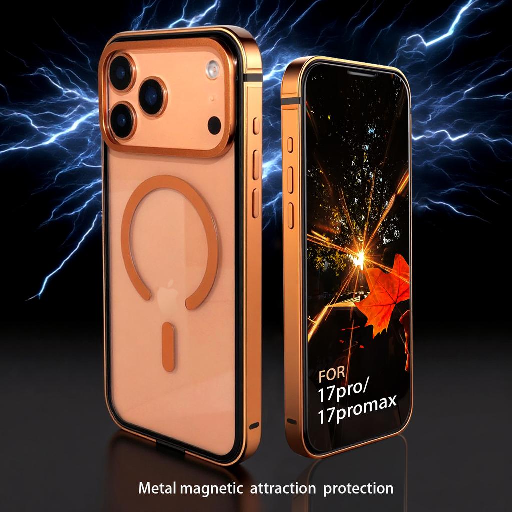 Металлический чехол-бампер из ТПУ для iPhone 17 Pro, прозрачная задняя крышка из ПК, совместимая с MagSafe
