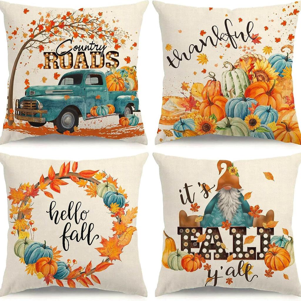 Подушка на День Благодарения с тыквой, Наволочка, Осенний растительный цветочный принт, Наволочка для дома, гостиной, дивана