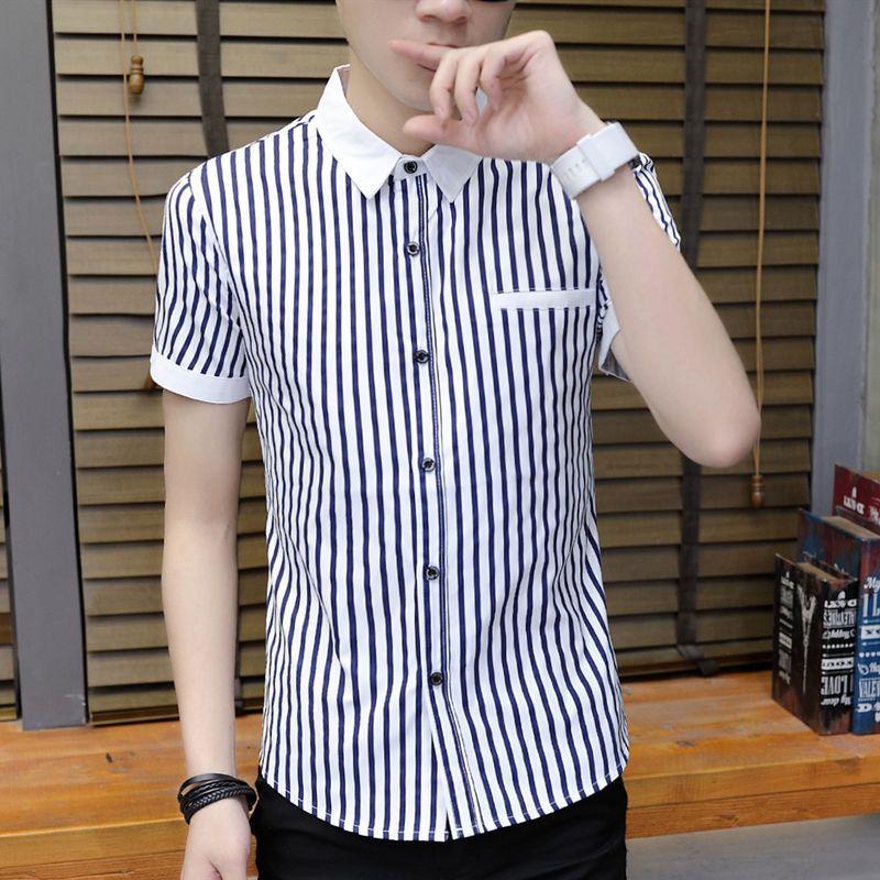 Summer Men's Short-sleeved Shirt Trend Fashion Embroidery Shirt Slim Work Men's Professional Inch Shirt