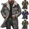 Men Jacket Large Plush Lapel Long Sleeve Vintage Suede Jacket with Pockets Zipper Up Mid-length Motorcycle Coat