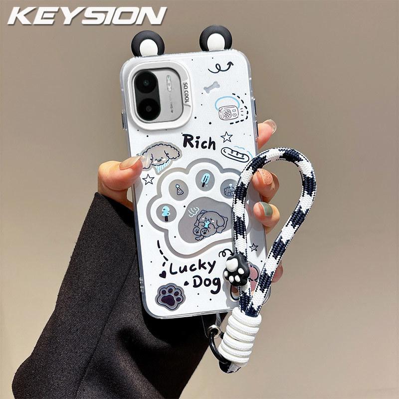 KEYSION Милый мультяшный чехол с ушками для Redmi A2 A1 со шнурком Мягкий силикон+ПК Ударопрочная задняя крышка для телефона для Xiaomi Redmi A1 A2