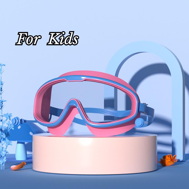 Очки для плавания с большой оправой, беруши, водонепроницаемые, противотуманные, HD, прозрачные, детские очки, защита от ультрафиолета, безопасные очки для плавания