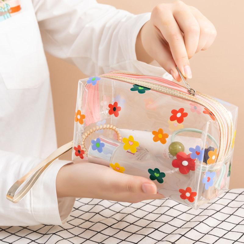 Portable Transparent Makeup Bag Zippered PVC Cosmetic Pouch for Women Travel Toiletry Storage Bag
