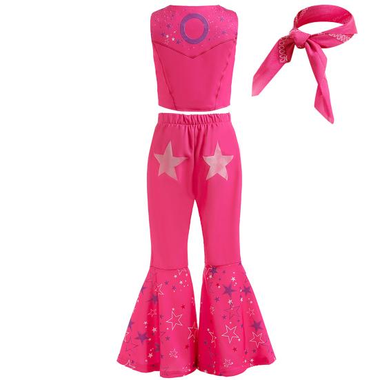 4 шт./компл. комплект ковбойского костюма для девочек, розовый наряд в стиле вестерн, жилет, брюки, шарф, серьги для вечеринок, дней рождения