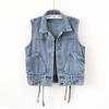 Джинсовый женский жилет, осенняя джинсовая куртка больших размеров, модные свободные однобортные короткие пальто без рукавов, повседневные бандажные жилеты