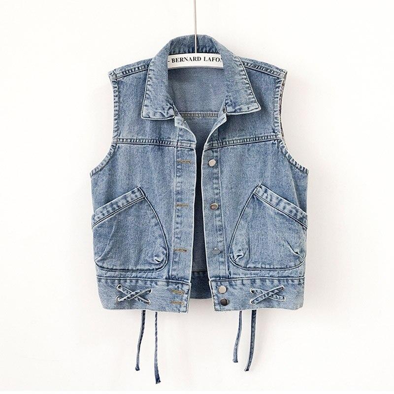 Джинсовый женский жилет, осенняя джинсовая куртка больших размеров, модные свободные однобортные короткие пальто без рукавов, повседневные бандажные жилеты