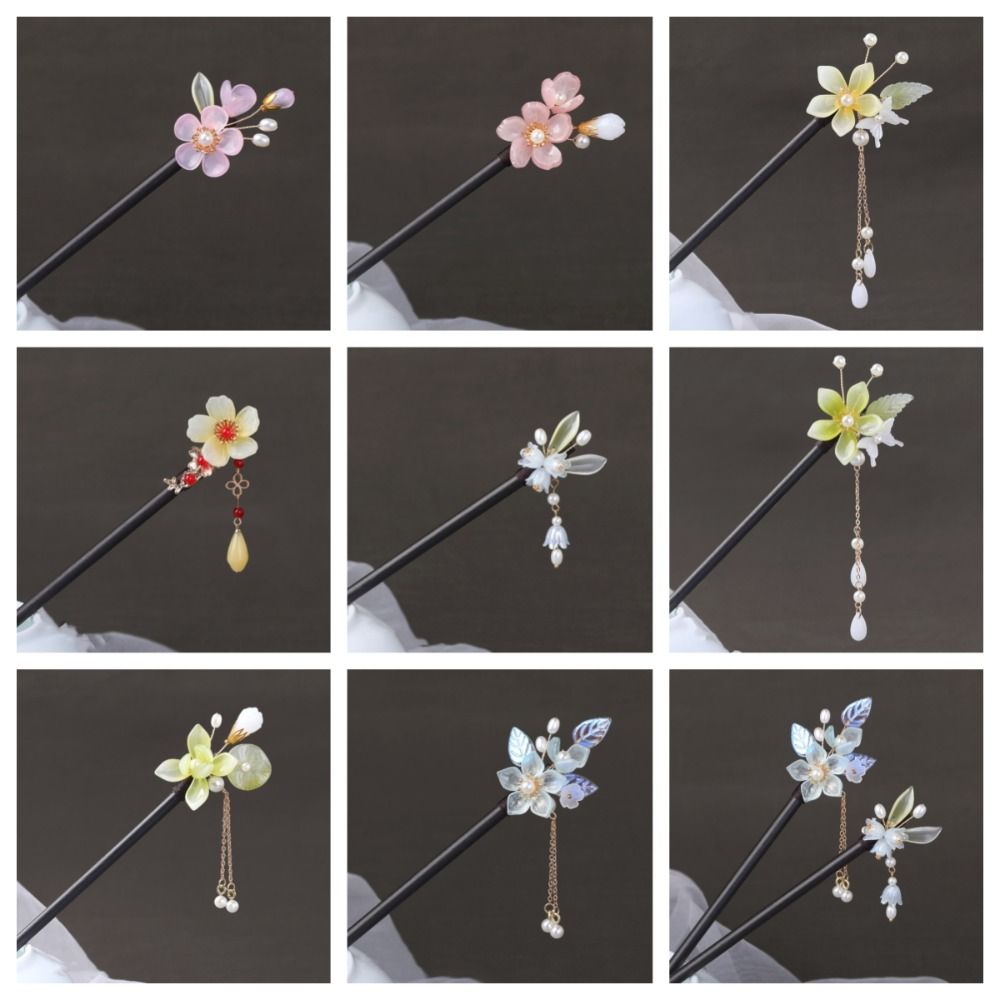 Tassel Flower Hair Stick Wood Hanfu Hair Stick Headpieces Pearl Hair Stick Party
