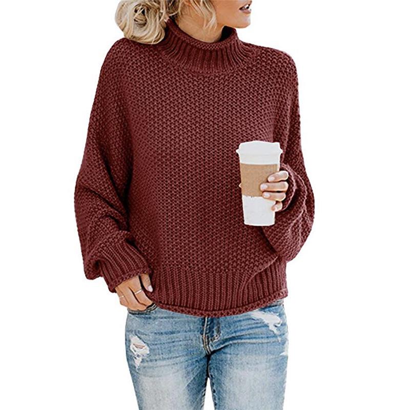 New Autumn Long Sleeve Loose Casual Knitwear Sweater Women Winter Half High Neck Pullover Sweaters for Women Fashion Plus Size Knitted Sweater 24889