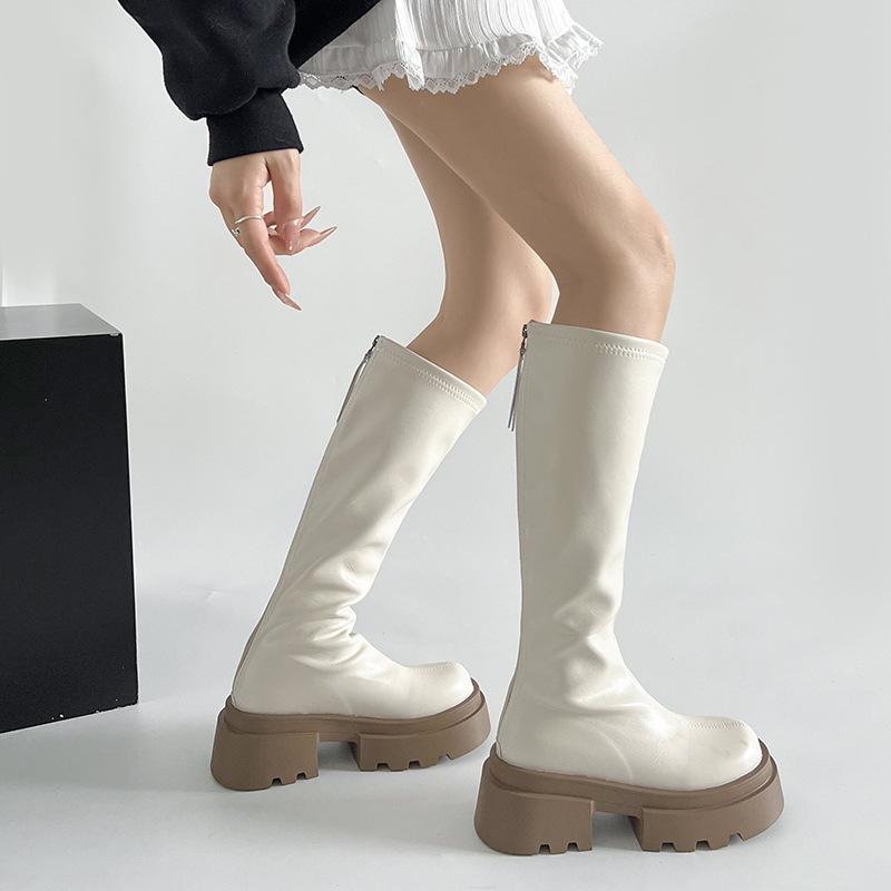 Brown Retro British Style Thick Heel Platform Boots Women's 2025 New Spring and Autumn But Knee Height Knight Boots