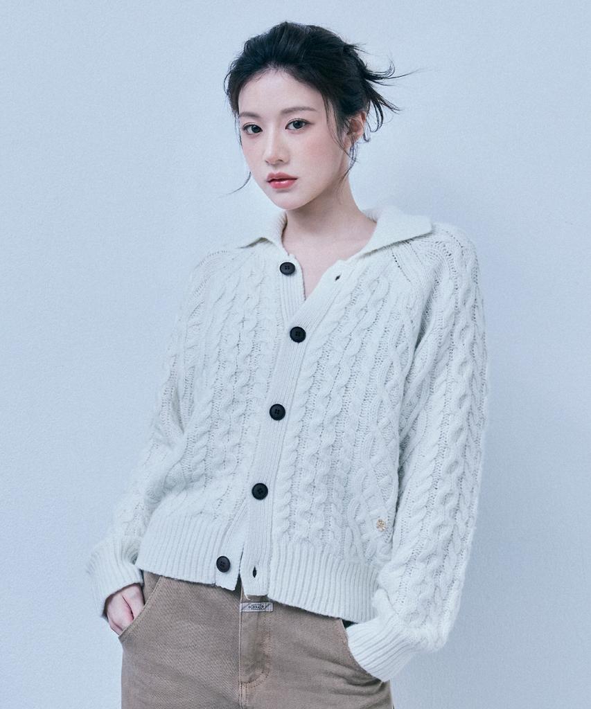 Marith + Franois Girbaud Cable Collar Cardigan Ivory