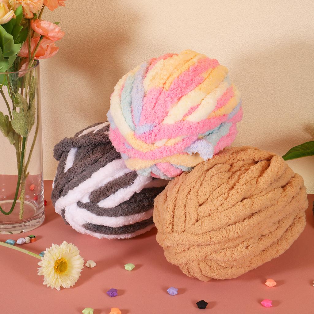 Объемная пряжа Полиэстеровая пряжа для пледа, Пряжа толстая шениловая ручной вязки для вязания крючком пледов, сумок, шарфов, шапок 27 м x 2 см