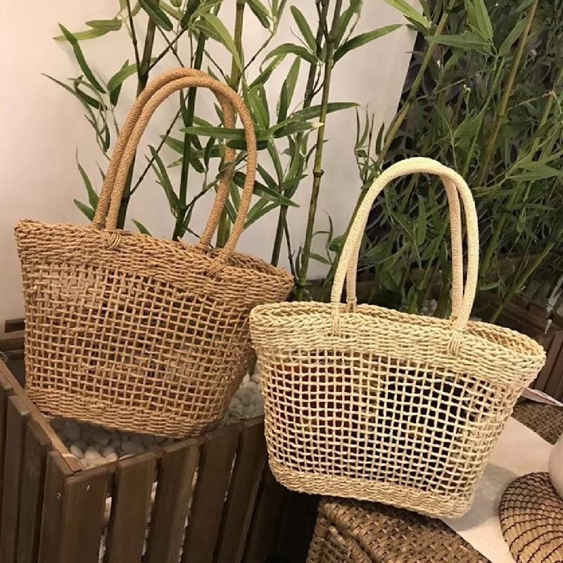 Rattan Straw Woven Bag Women Basket Tote Fashion Summer Beach Large Purse