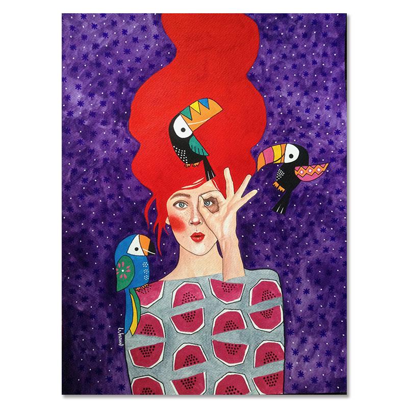 Абстрактная девушка, волосы, цветок, птица, настенная живопись на холсте, плакаты на скандинавскую тему и принты, винтажные настенные панно для декора гостиной