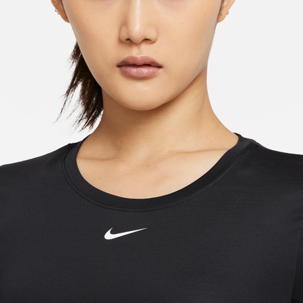 Nike Dri-Fit One Однотонная быстросохнущая спортивная футболка с принтом и коротким рукавом, женские топы, черные DD0627-010