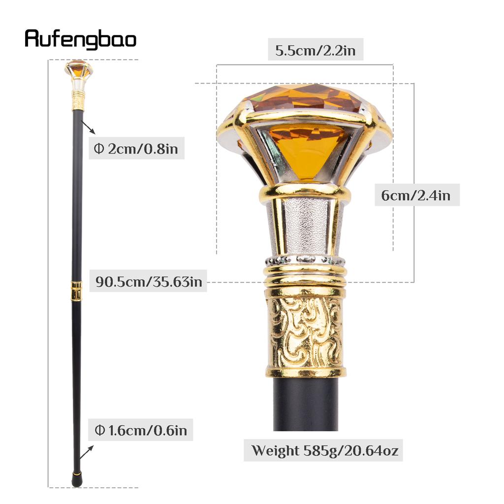 Трость для ходьбы с оранжевым бриллиантом золотисто-белого цвета, модная декоративная трость для джентльмена, элегантная трость для косплея, набалдашник, посох 90 см